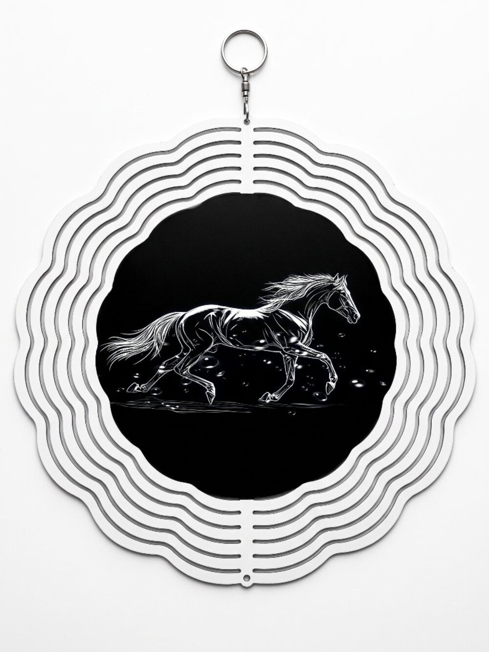 10" Running Horse Kinetic Wind Spinner - White Metal Hanging Yard Decor